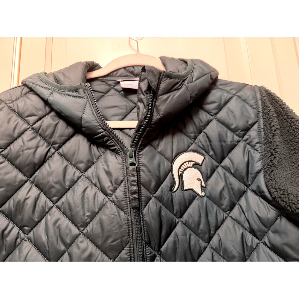Columbia Michigan State Spartans MSU Green Quilted Sherpa Hybrid Jacket Hooded L - Picture 2 of 8
